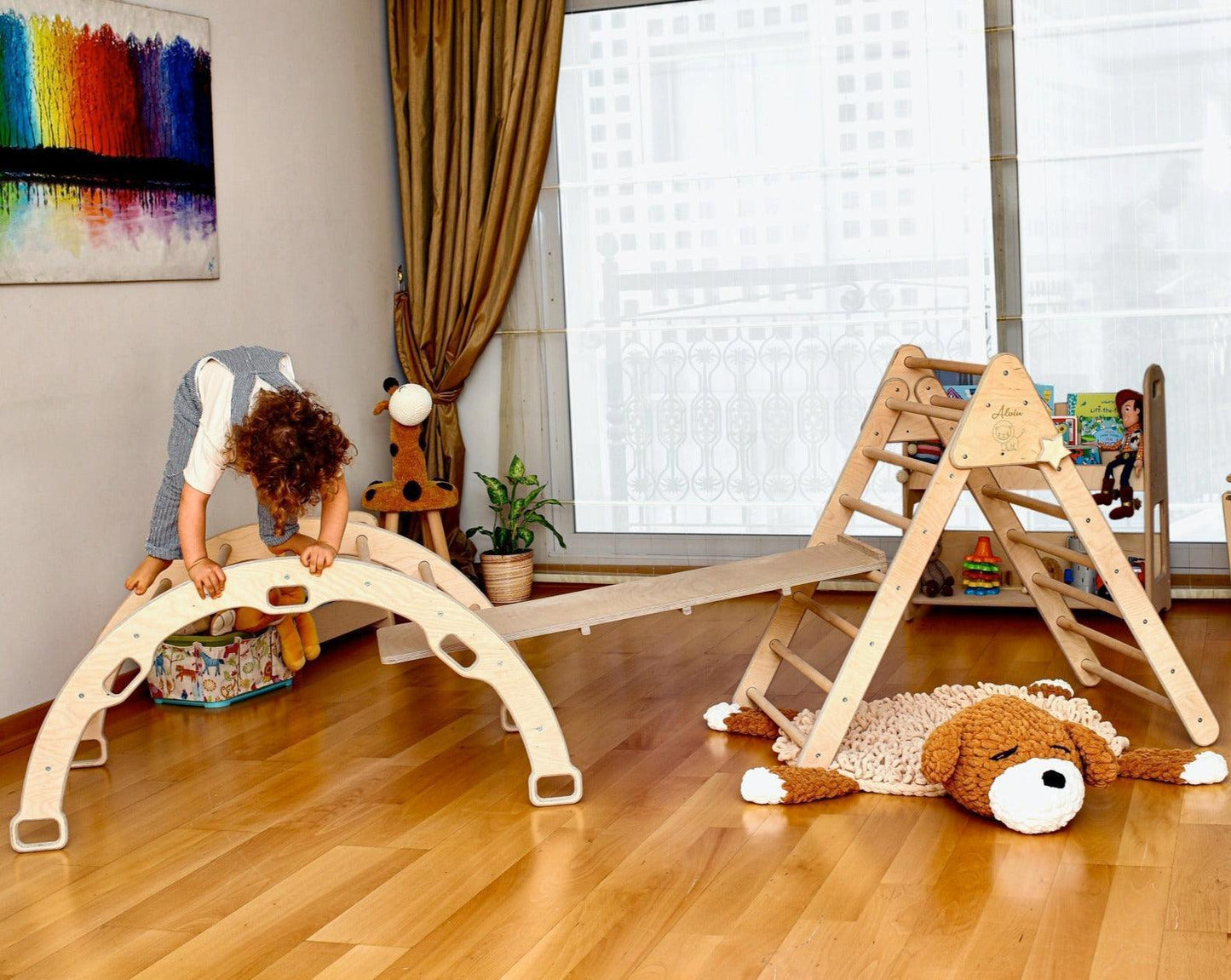 3 Pieces Montessori Climbing Set - Climbing Triangle and Climbing Arch/Rocker and Rockwall/Slider Ramp or Ladder Slider Ramp - Kidodido