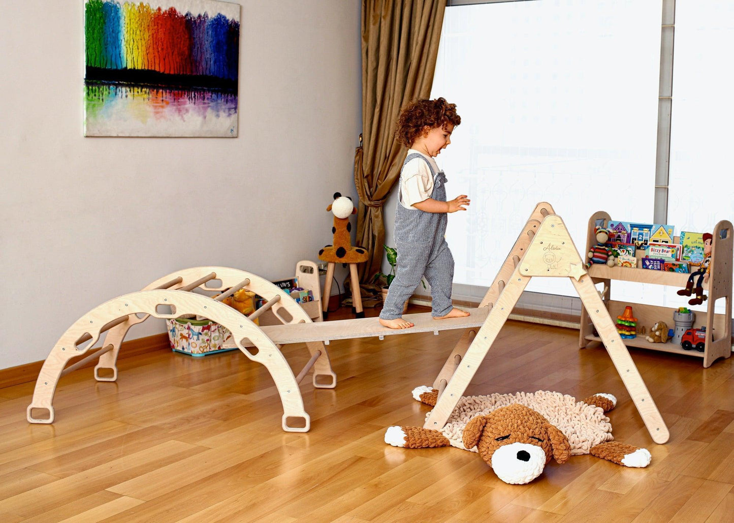 3 Pieces Montessori Climbing Set - Climbing Triangle and Climbing Arch/Rocker and Rockwall/Slider Ramp or Ladder Slider Ramp - Kidodido