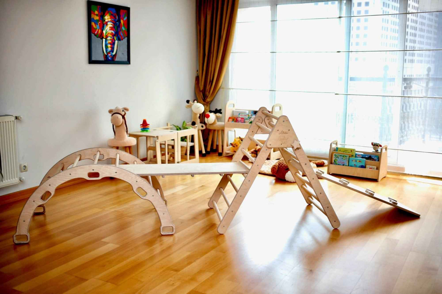 4 Parça Montessori Tırmanma Seti - Tırmanma Üçgeni ve Kemeri + 2 Rampa