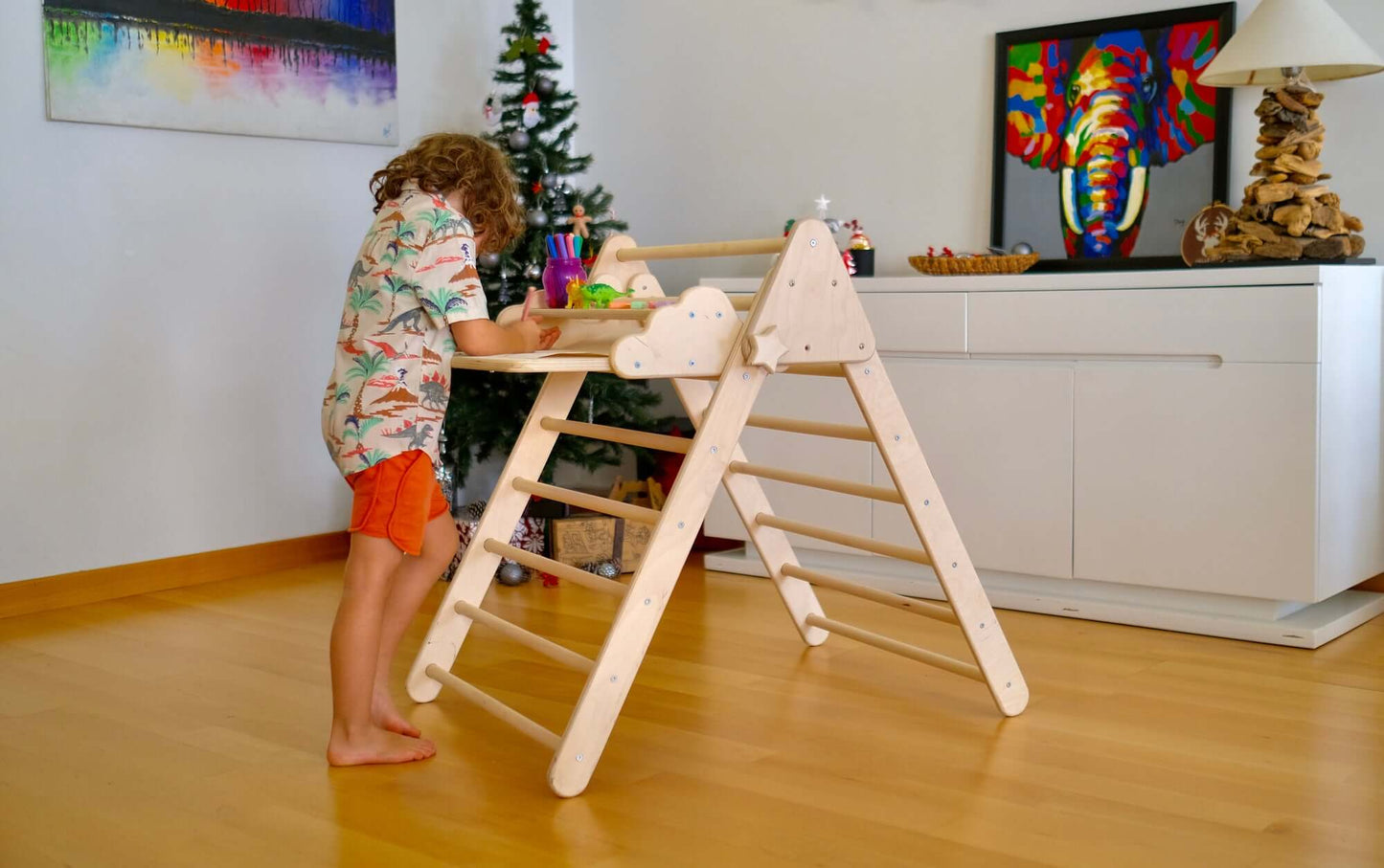 Katlanabilir Montessori Tırmanma Üçgeni Seti - Taşınabilir Çalışma Masası ve Sandalyeli