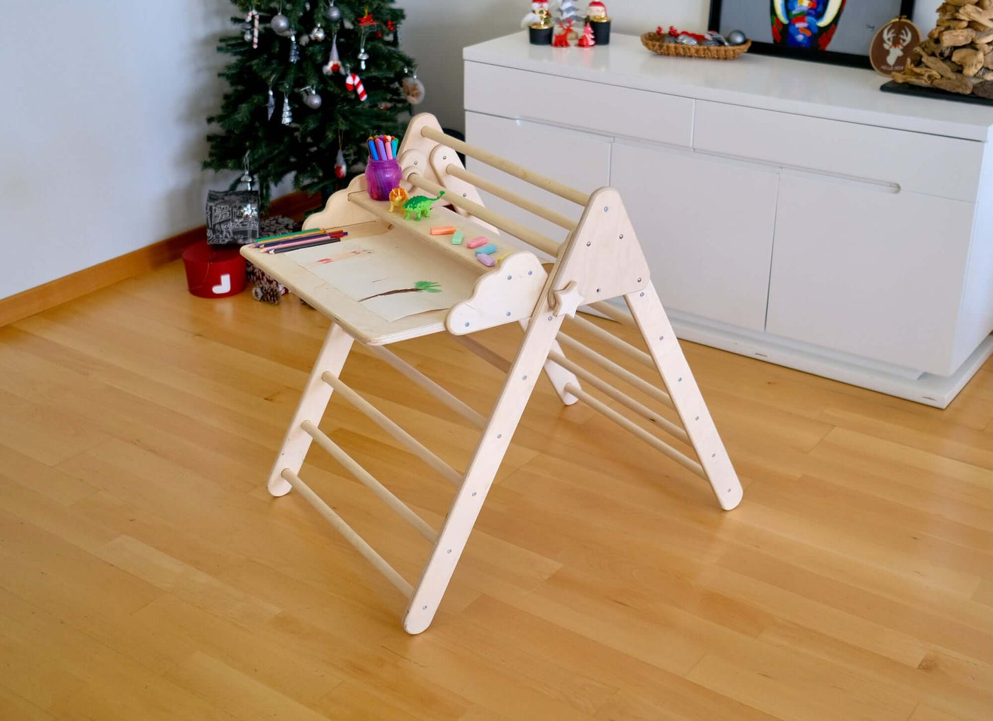Katlanabilir Montessori Tırmanma Üçgeni Seti - Taşınabilir Çalışma Masası ve Sandalyeli