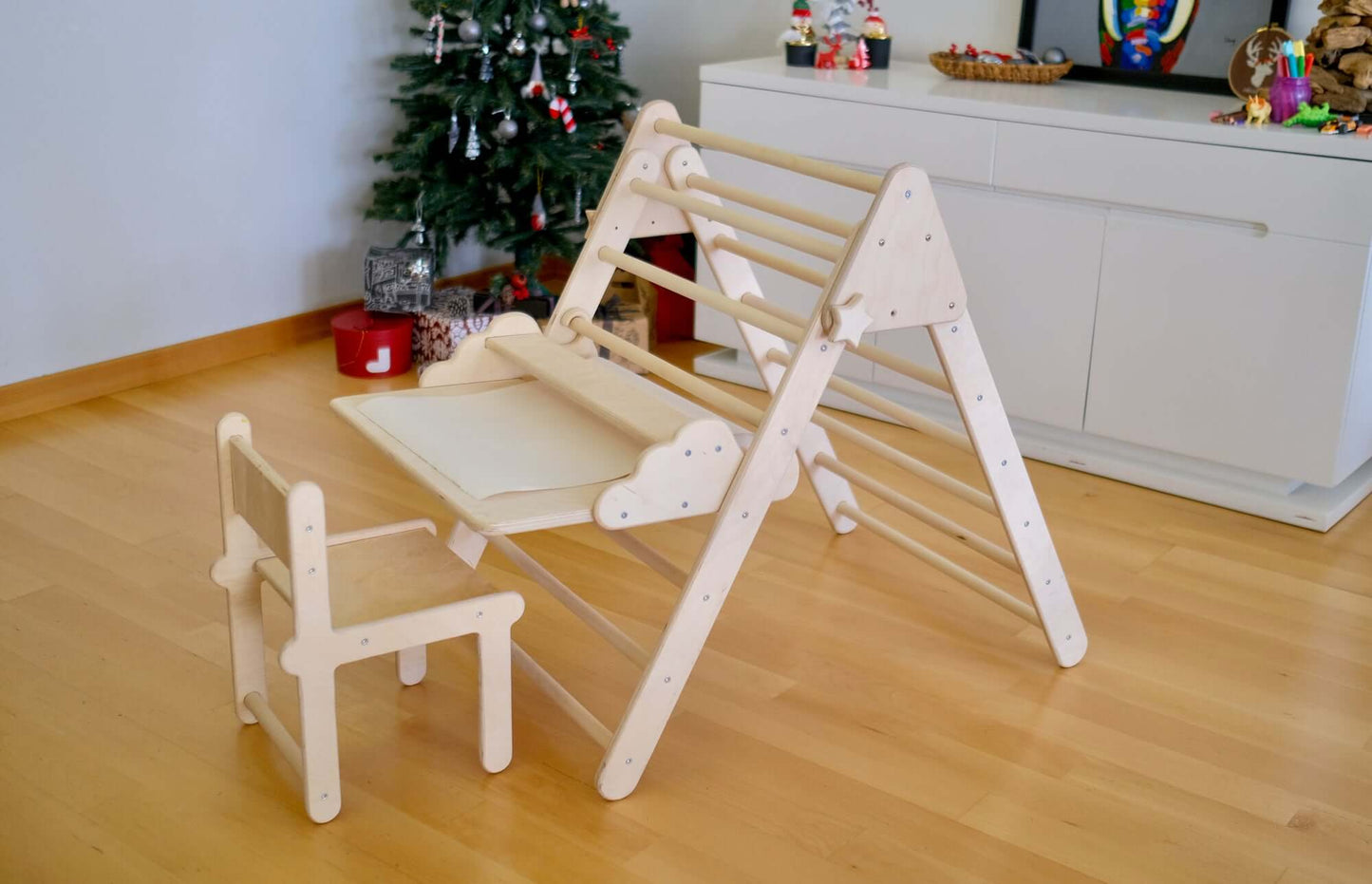 Katlanabilir Montessori Tırmanma Üçgeni Seti - Taşınabilir Çalışma Masası ve Sandalyeli