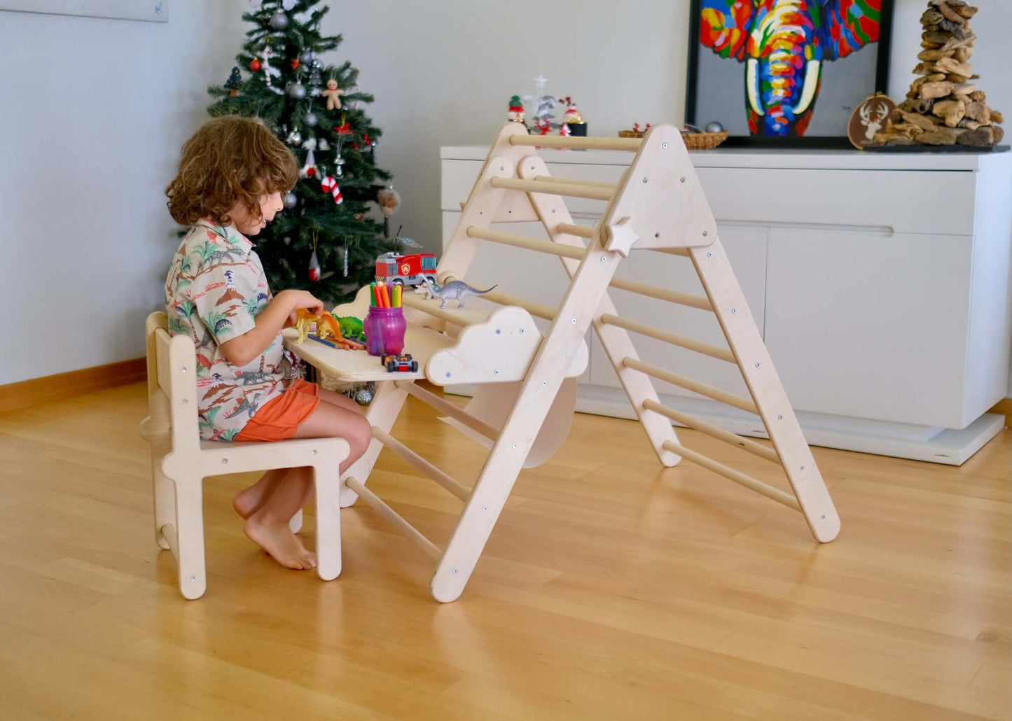 Katlanabilir Montessori Tırmanma Üçgeni Seti - Taşınabilir Çalışma Masası ve Sandalyeli