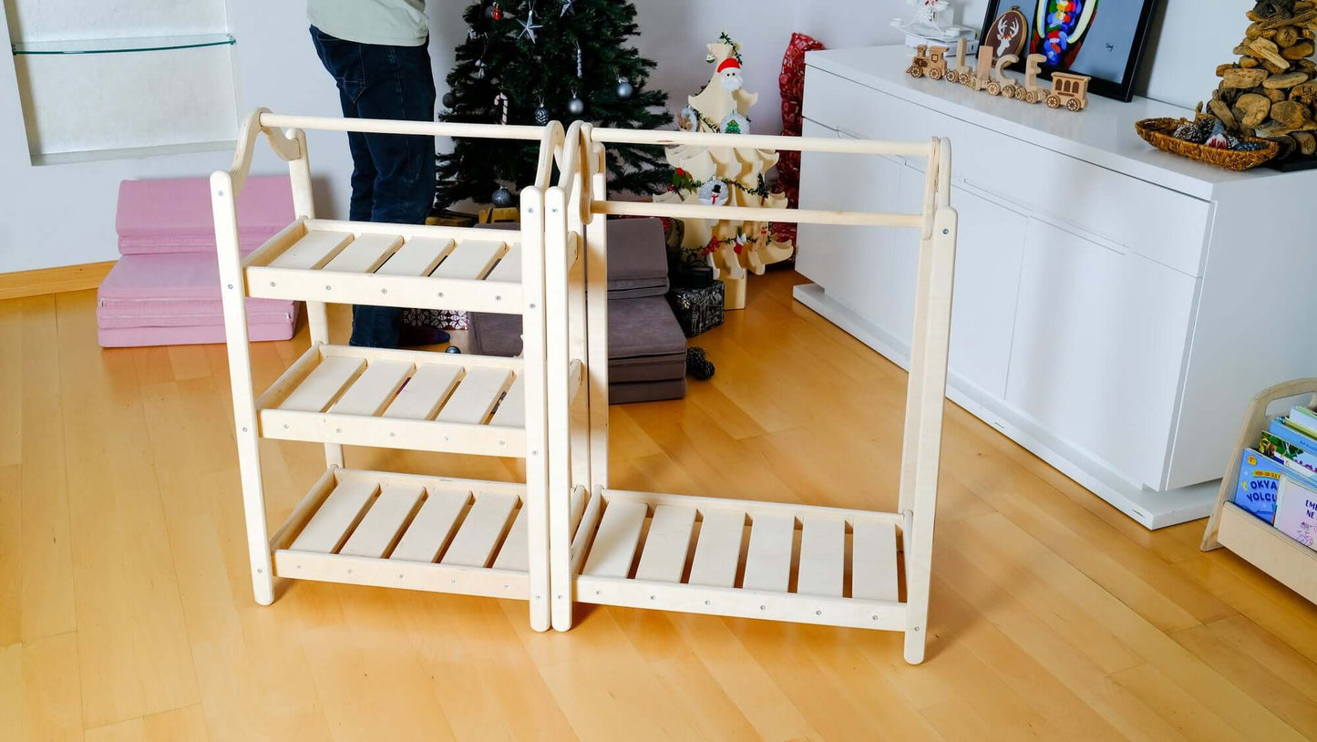 Montessori Ahşap Elbise Askılığı ve Gardırop Seti | Çocuk Kıyafet Düzenleyici