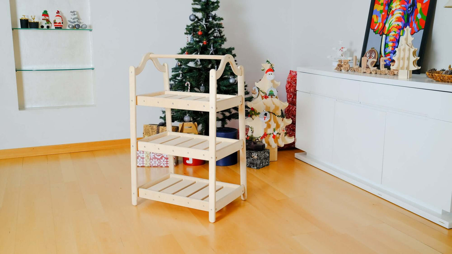 Montessori Ahşap Elbise Askılığı ve Gardırop Seti | Çocuk Kıyafet Düzenleyici