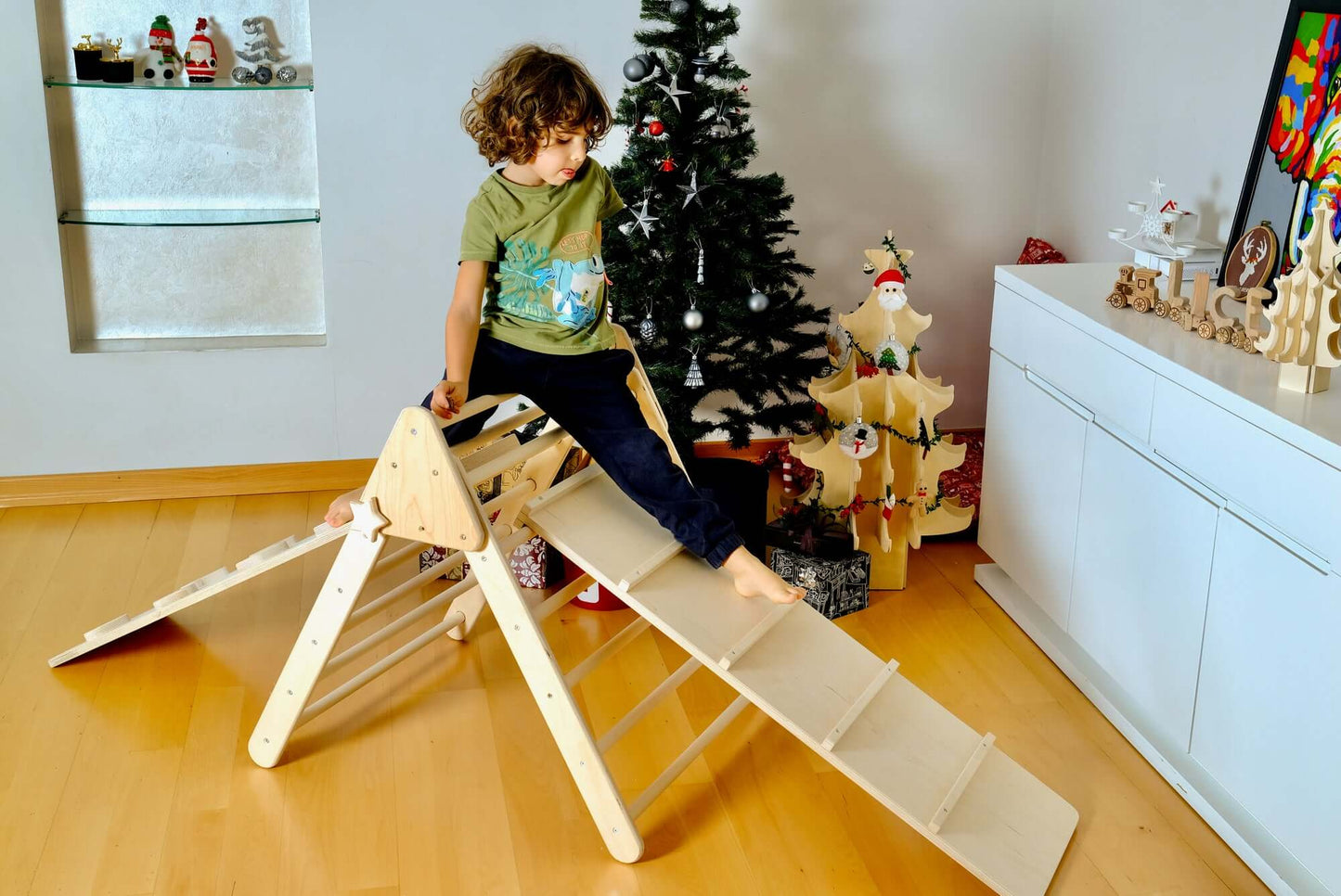 Close-up of the Climbing Triangle made from natural birch wood 🌳
