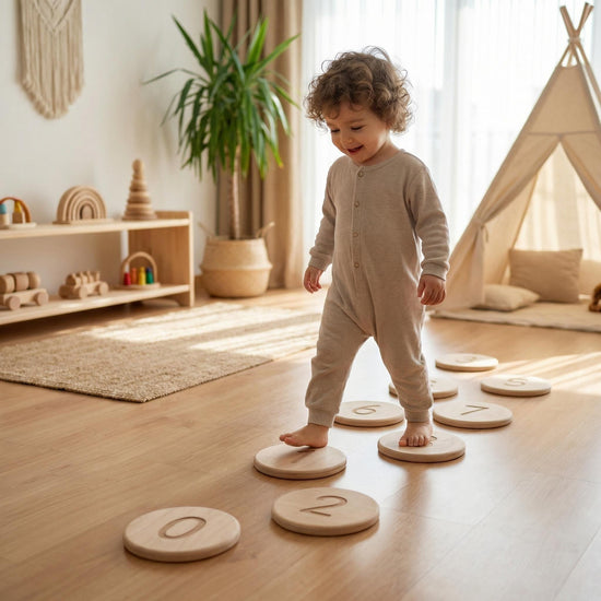 Montessori ahşap basamak denge taşları numaralı ve şekilli çocuk denge seti