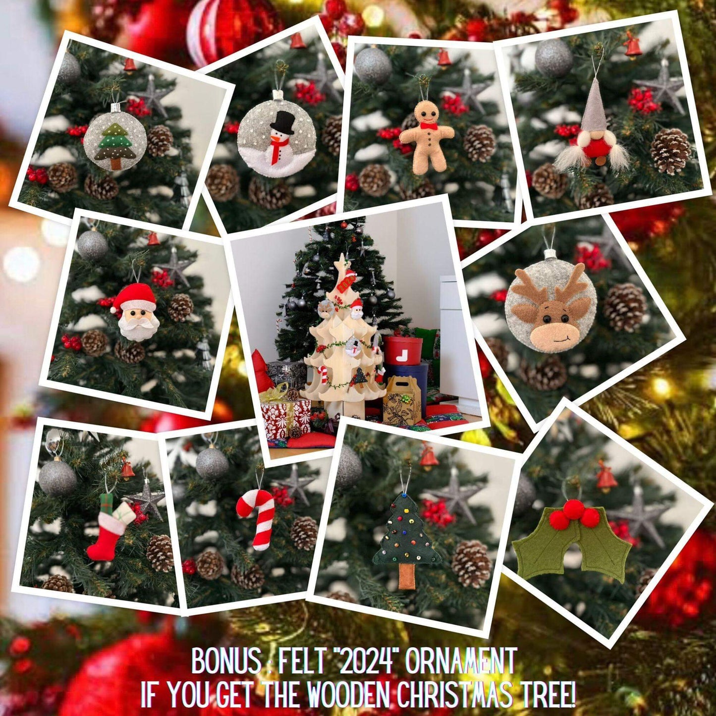 Montessori Wooden Christmas Tree & Felt Ornaments Set - Kidodido