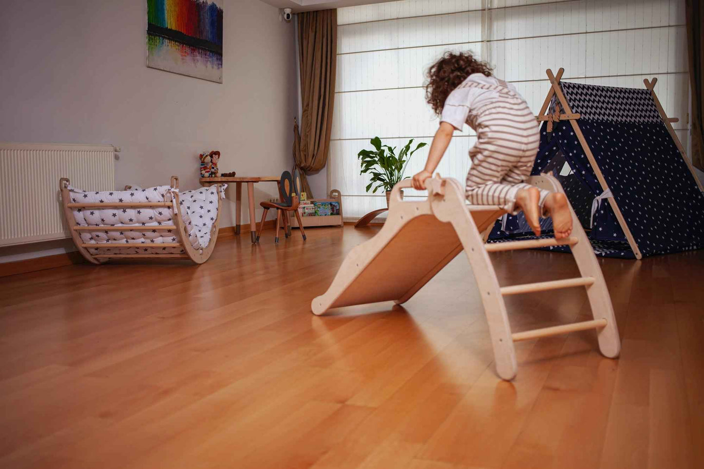 Montessori Katlanabilir Ahşap Kaydırak