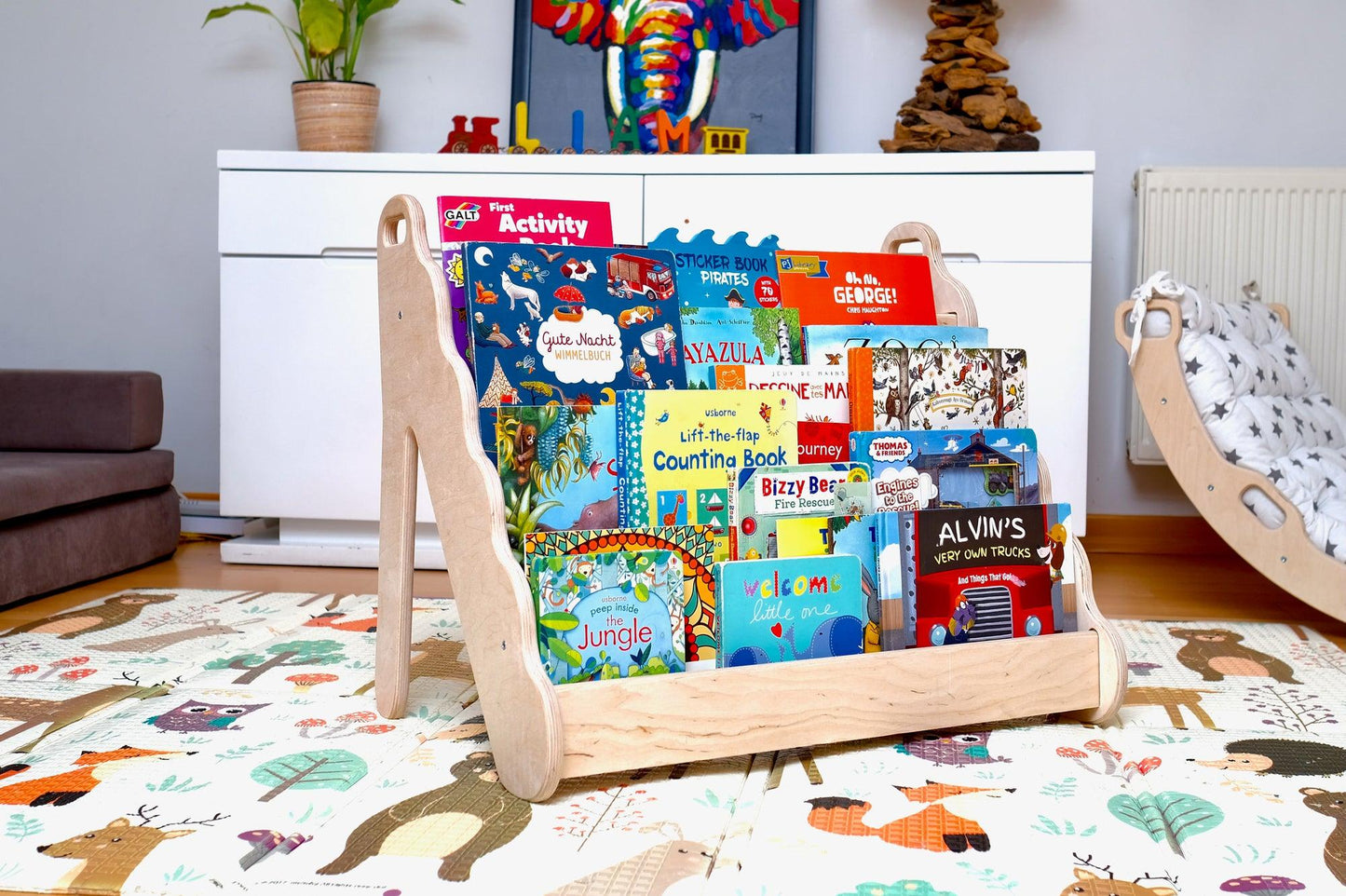 Wave Design Wooden Bookshelf / Large Size - Kidodido