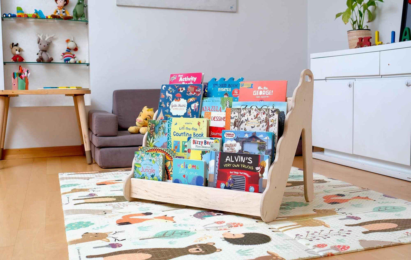 Montessori Dalga Tasarım Ahşap Kitaplık / Büyük Boy