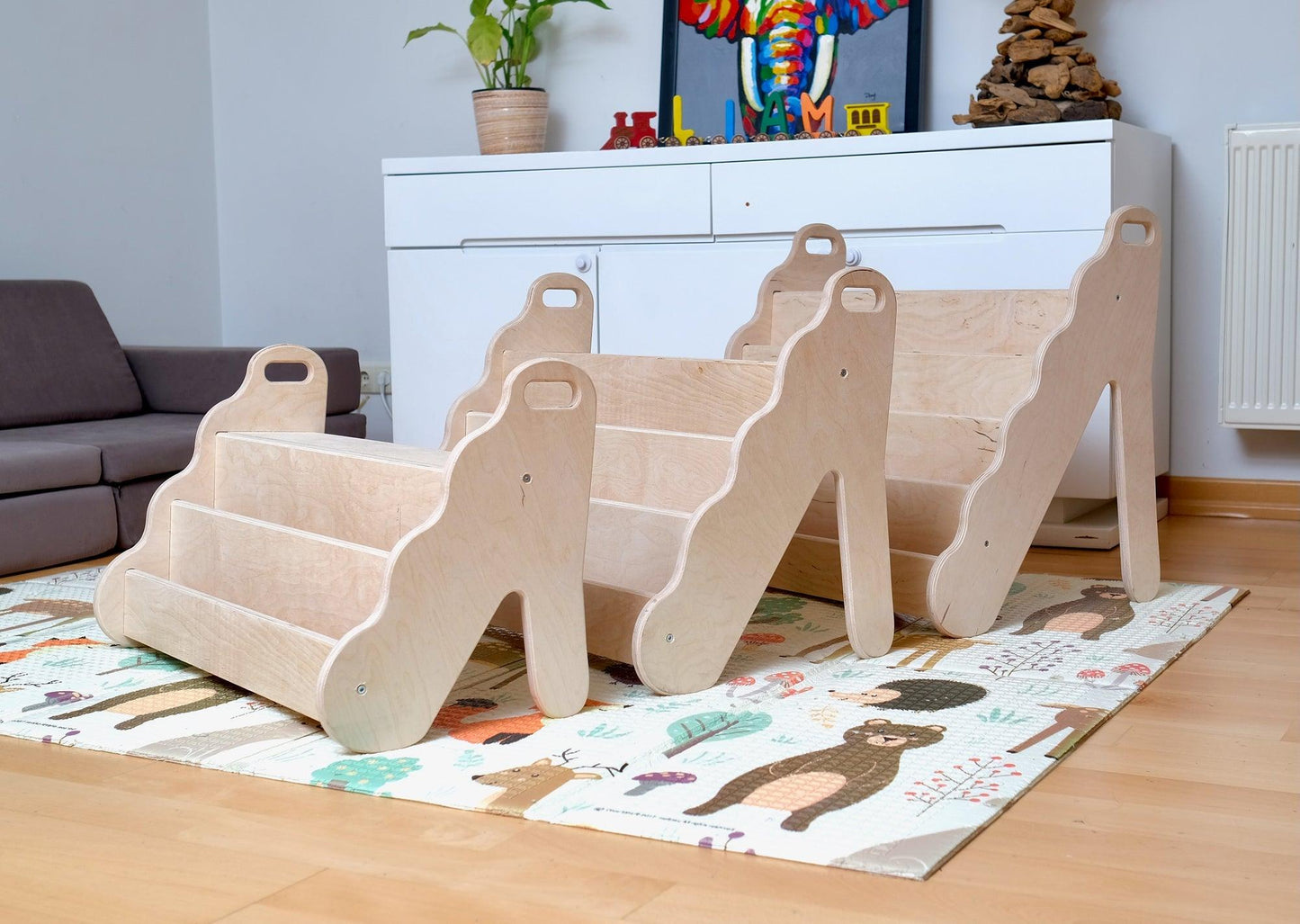 Wave Design Wooden Bookshelf / Small-Medium-Large Size - Kidodido