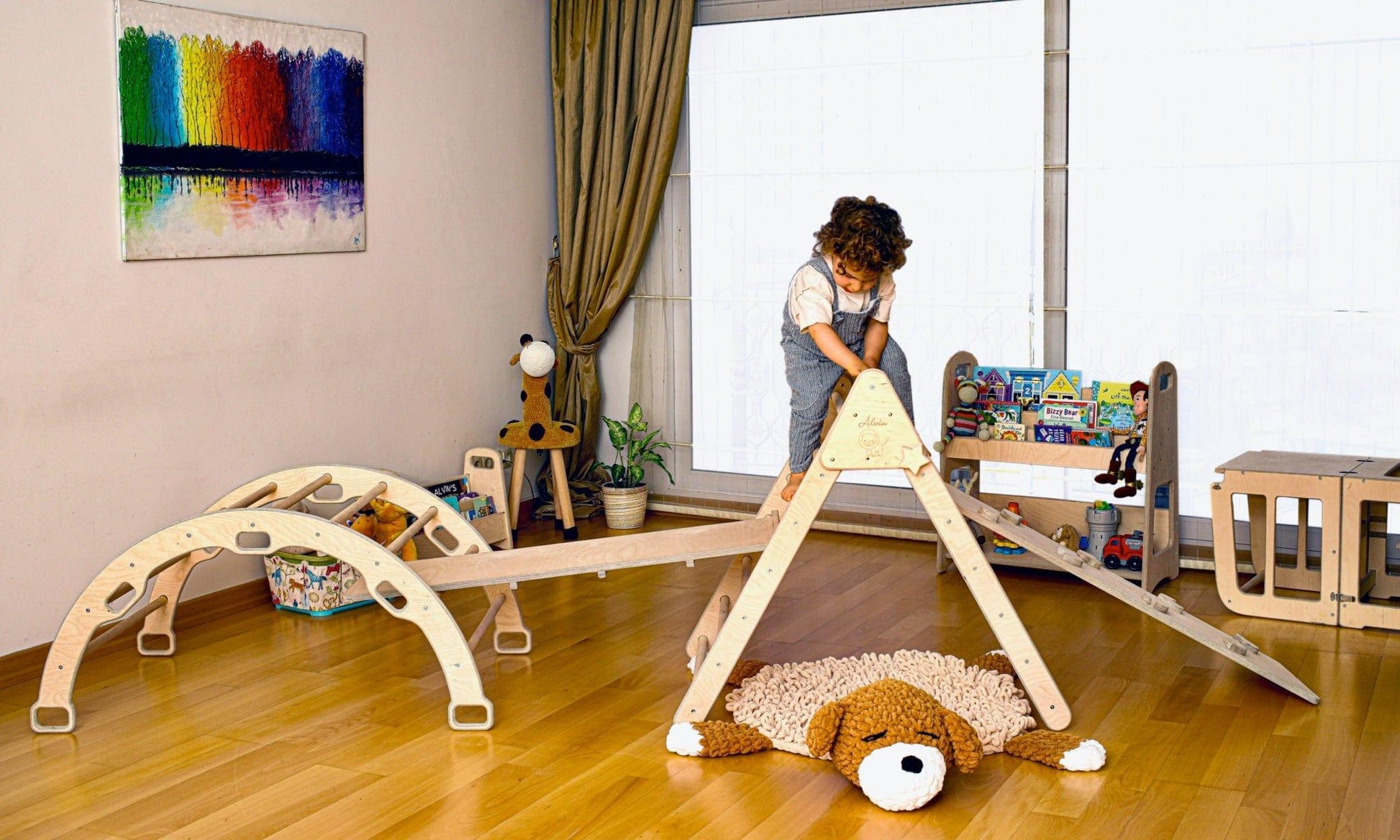 4 Pieces Montessori Climbing Set - Climbing Triangle - Arch/Rocker and 2 Ramps - Kidodido