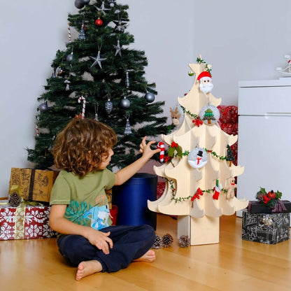 Montessori Ahşap Yılbaşı Ağacı ve Keçe Süsler Seti