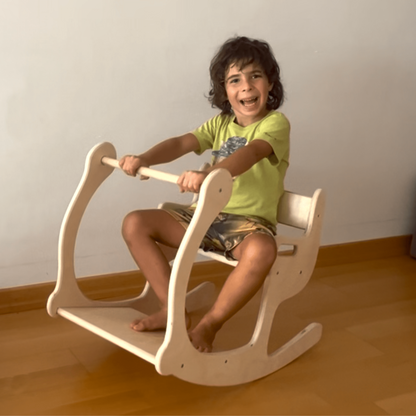 Montessori Ahşap Çocuk Masası ve Sallanan Sandalye | 2’si 1 Arada Tekli Tahterevalli - Kidoppo
