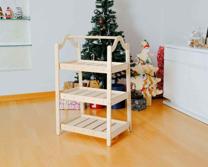 Ahşap çocuk kıyafet düzenleyici Montessori elbise askılığı ve raflı dolap