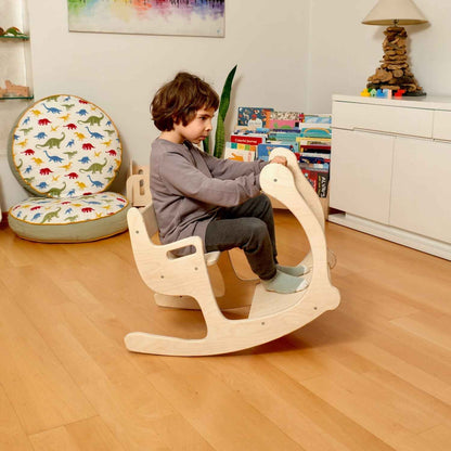 Montessori Ahşap Çocuk Masası ve Sallanan Sandalye | 2’si 1 Arada Tekli Tahterevalli