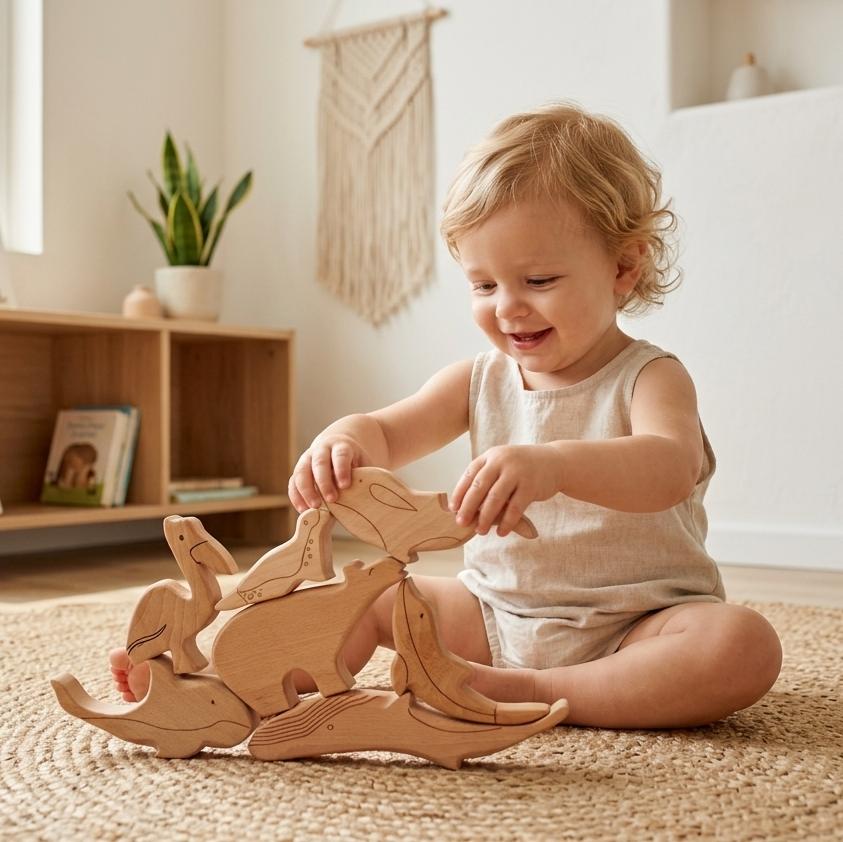 Ahşap Deniz Hayvanları Denge Oyunu | Montessori Waldorf İstifleme Oyuncağı