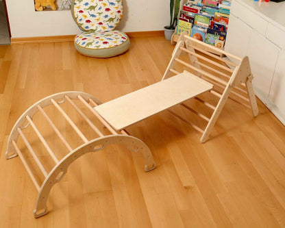 Montessori Tırmanma Seti | Pikler Üçgen, Tırmanma Kemeri, 2’si 1 Arada Rampa ve Yastık