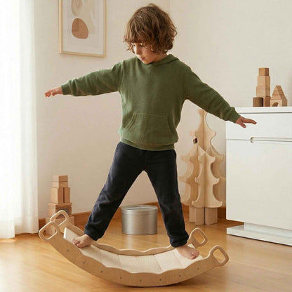 Montessori Ahşap Denge Tahtası ve Yastıklı Sallanma Tahtası | 2’si 1 Arada Waldorf Oyuncak
