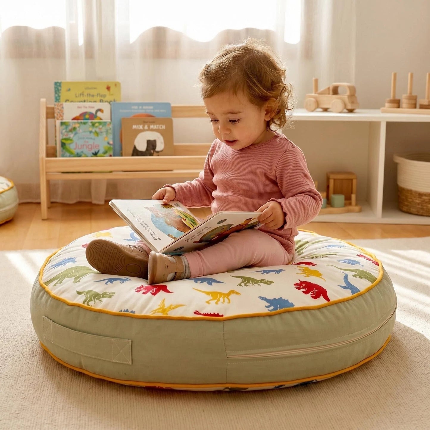 Dinozor desenli çocuk yer minderi Montessori oyun ve okuma minderi