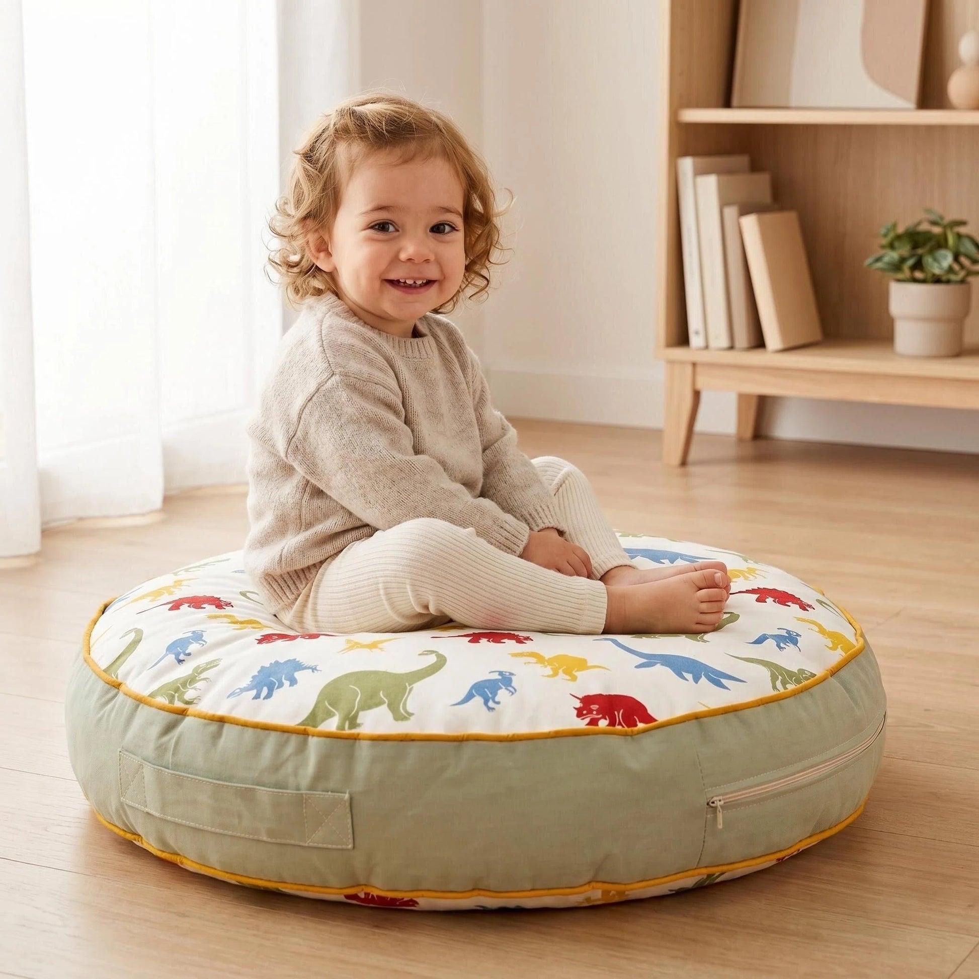 Montessori oyun odası için dinozor desenli çocuk yer minderi