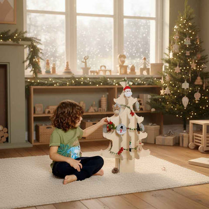 Montessori Ahşap Yılbaşı Ağacı ve Keçe Süsler Seti | Çocuklar İçin Noel Ağacı