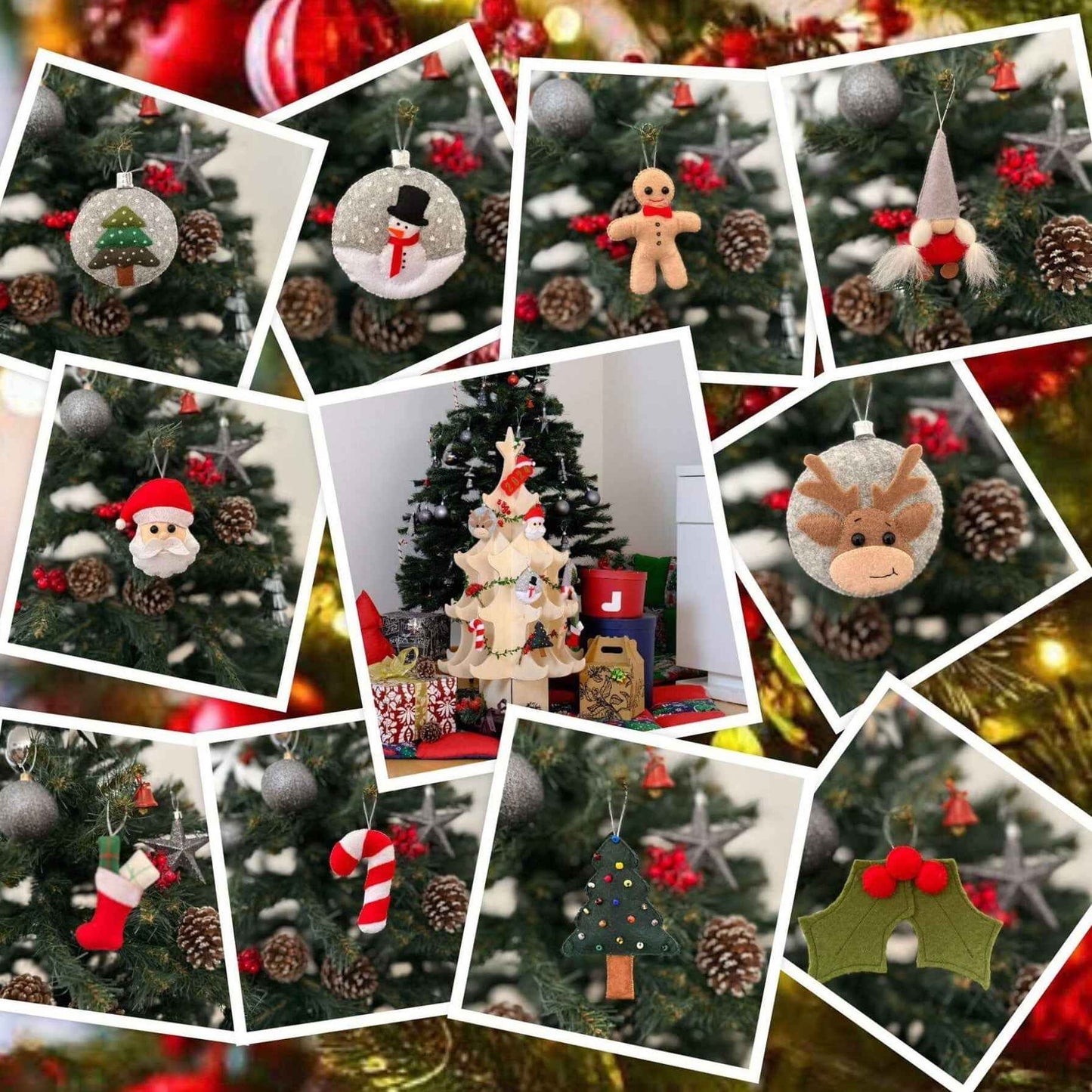 Montessori Ahşap Yılbaşı Ağacı ve Keçe Süsler Seti | Çocuklar İçin Noel Ağacı
