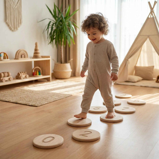 Montessori Ahşap Basamak Denge Taşları | Numaralı ve Şekilli Çocuk Denge Seti