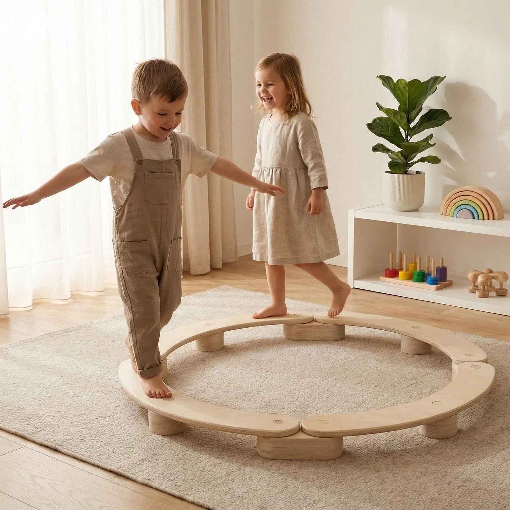 Montessori Ahşap Denge Tahtası Seti | 4 Parça Çocuk Balance Beam