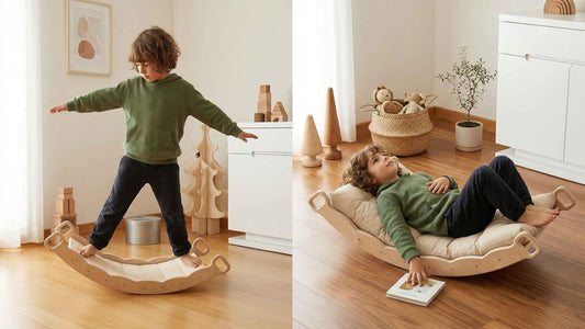 Montessori Ahşap Denge Tahtası ve Yastıklı Sallanma Tahtası | 2’si 1 Arada Waldorf Oyuncak