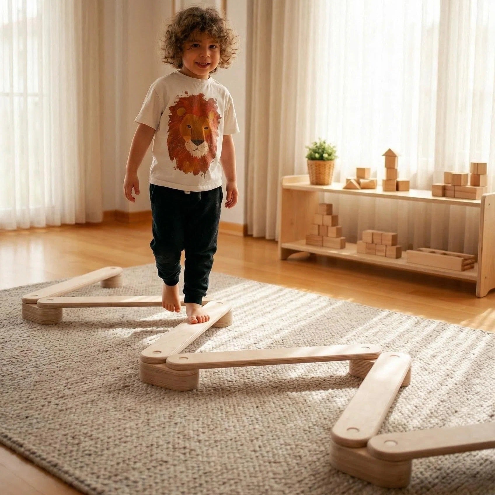 Montessori ahşap denge yürüme tahtası seti 2 4 6 8 parça çocuk balance beam