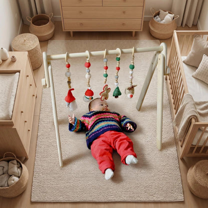 Montessori ahşap bebek oyun jimnastiği yılbaşı oyuncakları temalı asılı aktivite standı