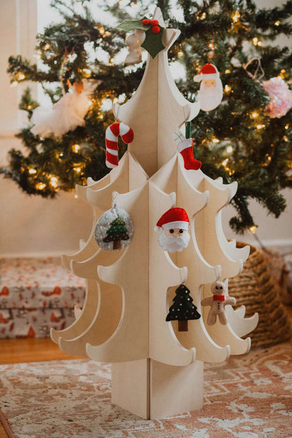 Montessori Ahşap Yılbaşı Ağacı ve Keçe Süsler Seti | Çocuklar İçin Noel Ağacı - Kidoppo