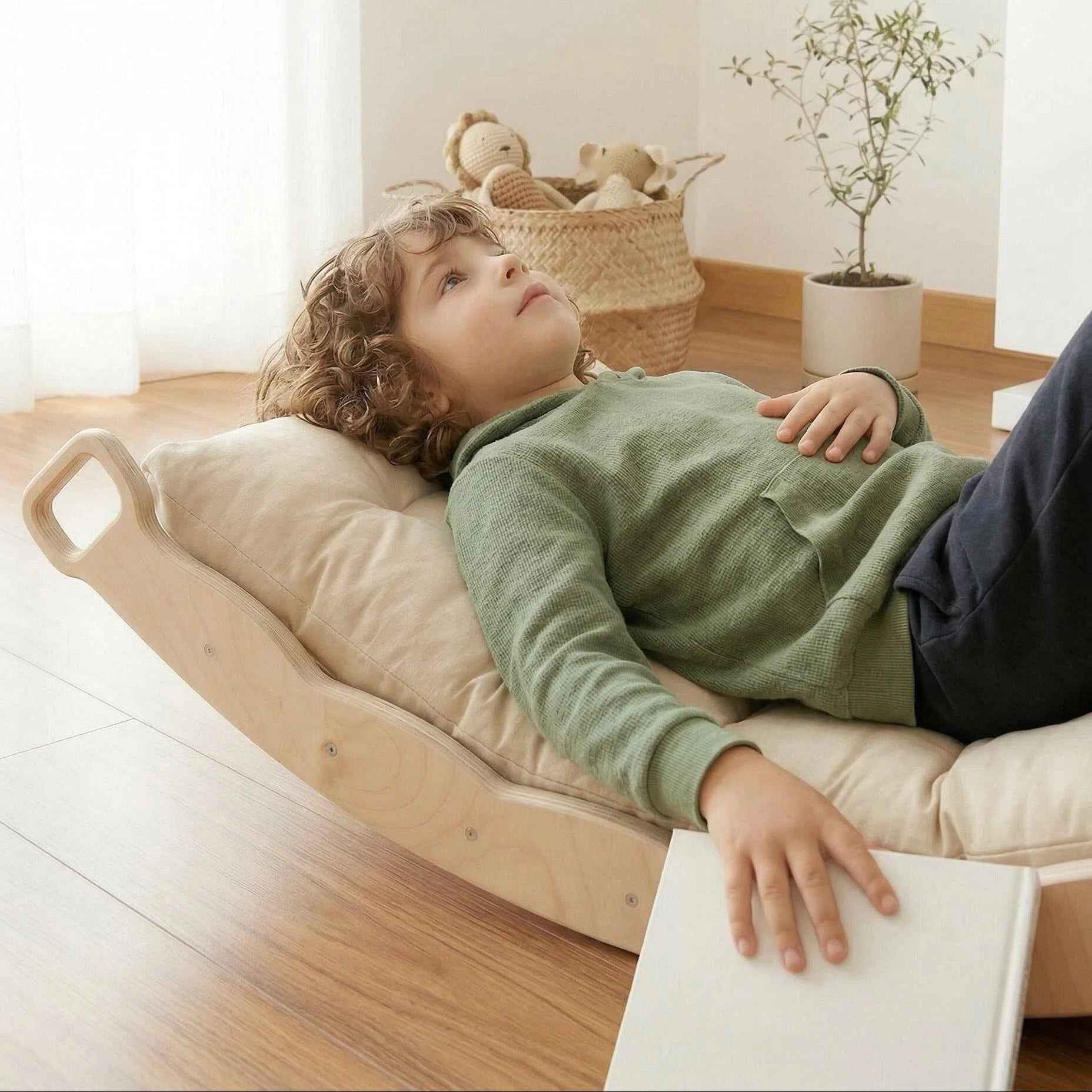 Montessori Ahşap Denge Tahtası ve Yastıklı Sallanma Tahtası | 2’si 1 Arada Waldorf Oyuncak
