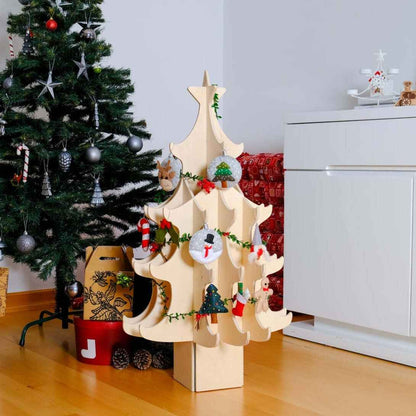 Montessori Ahşap Yılbaşı Ağacı ve Keçe Süsler Seti | Çocuklar İçin Noel Ağacı