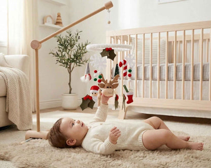 Montessori Bebek Müzikli Dönen Hayvan Seti | Yılbaşı Temalı Keçe Bebek Dönencesi