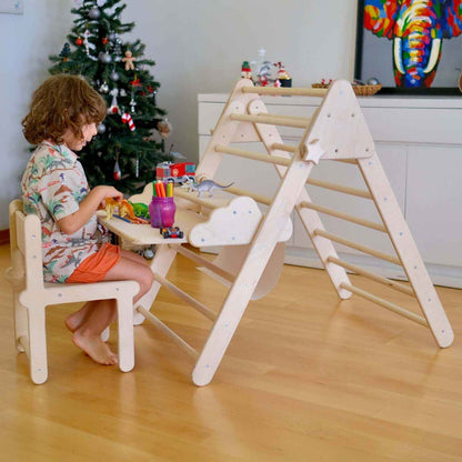 Katlanabilir çocuk çalışma alanı Montessori Pikler üçgeni ile masa seti