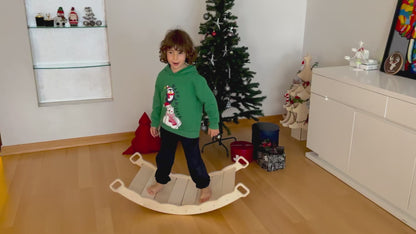 Kidoppo ahşap rocker board yastıklı duyusal oyuncak ve denge tahtası