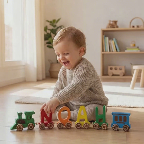 Ahşap harfli tren çocuğa özel isimli Montessori oyuncak