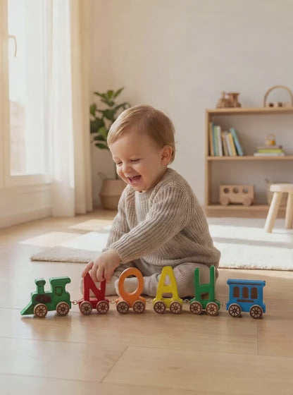 Ahşap harfli tren çocuğa özel isimli Montessori oyuncak