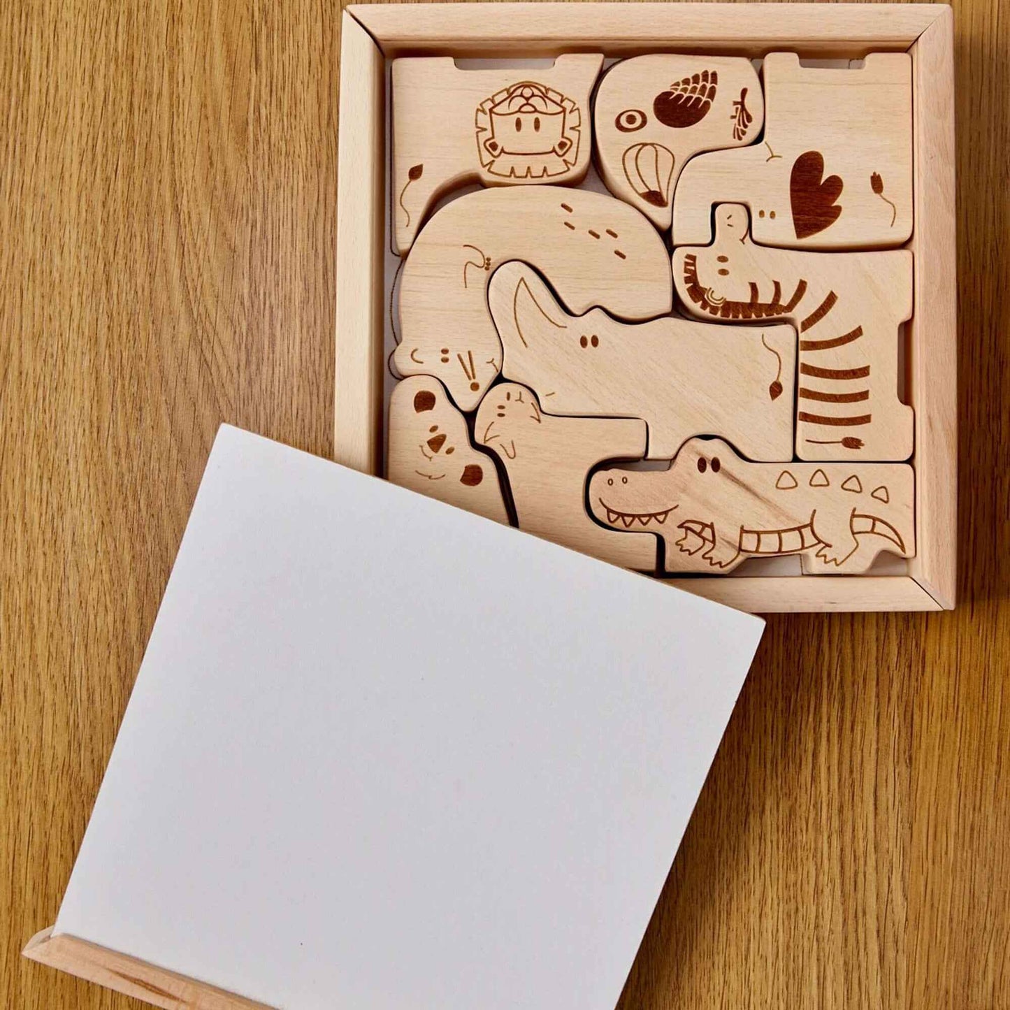Montessori Ahşap Safari Hayvan Bulmaca Kutusu | 9 Parça Eğitici Puzzle
