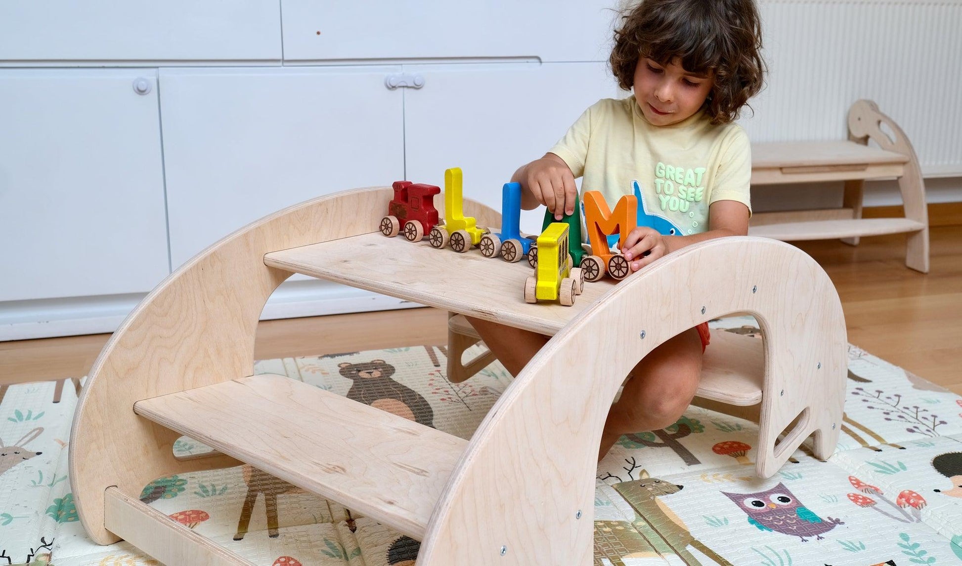 2in1 Montessori Wooden Seesaw and Table Chair Set - Kidodido