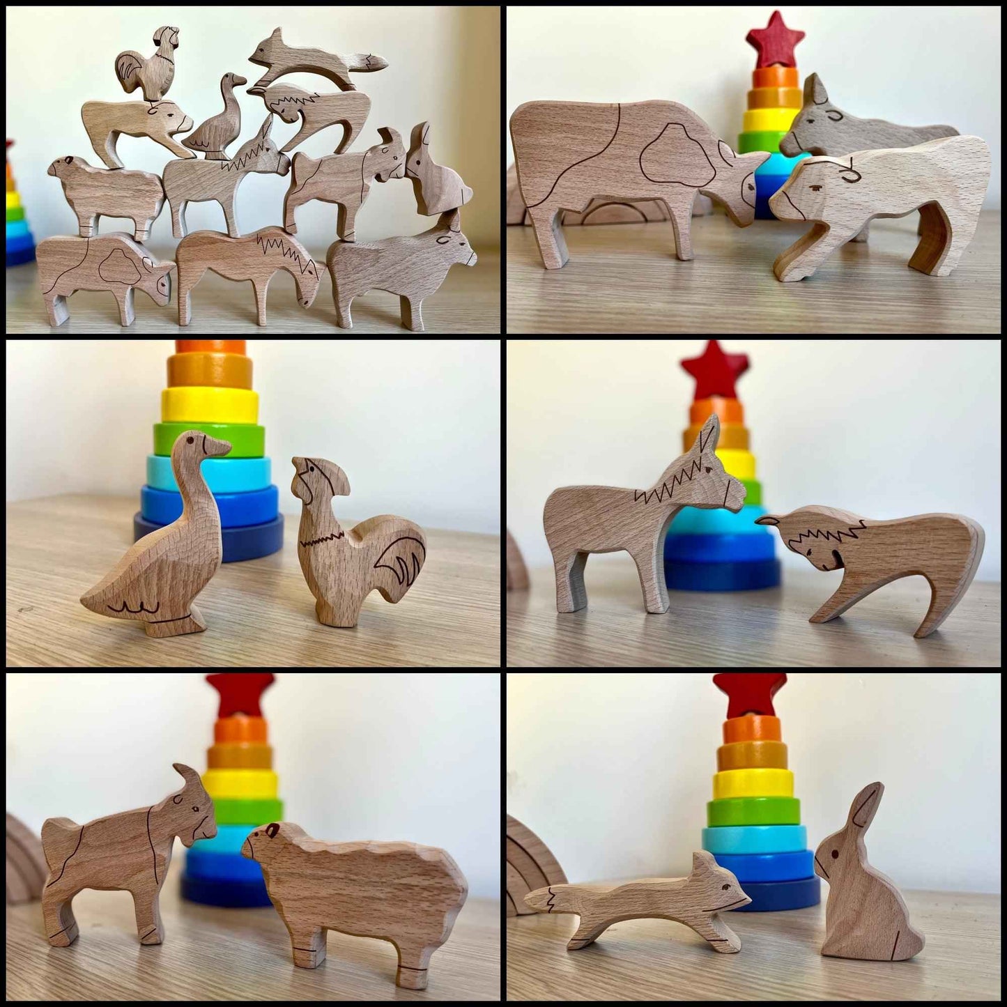 Ahşap Çiftlik Hayvanları Denge Oyunu | Montessori Waldorf İstifleme Oyuncağı