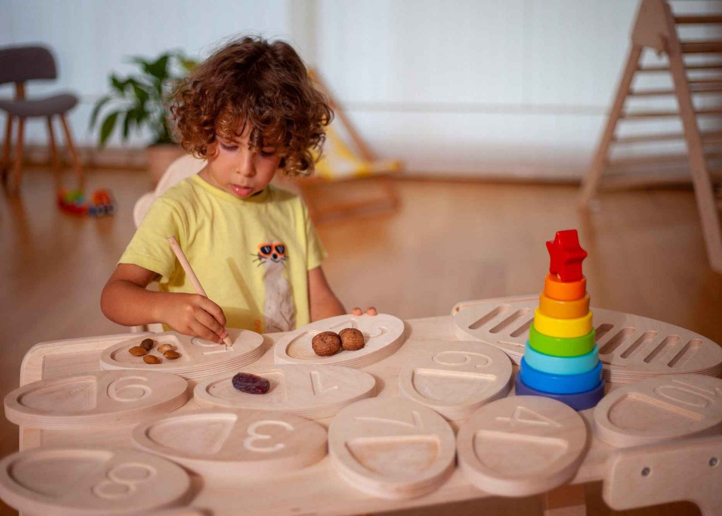 Montessori Ahşap Sayı Sayma Tepsisi | Eğitici Sayılar ve Şekiller Seti