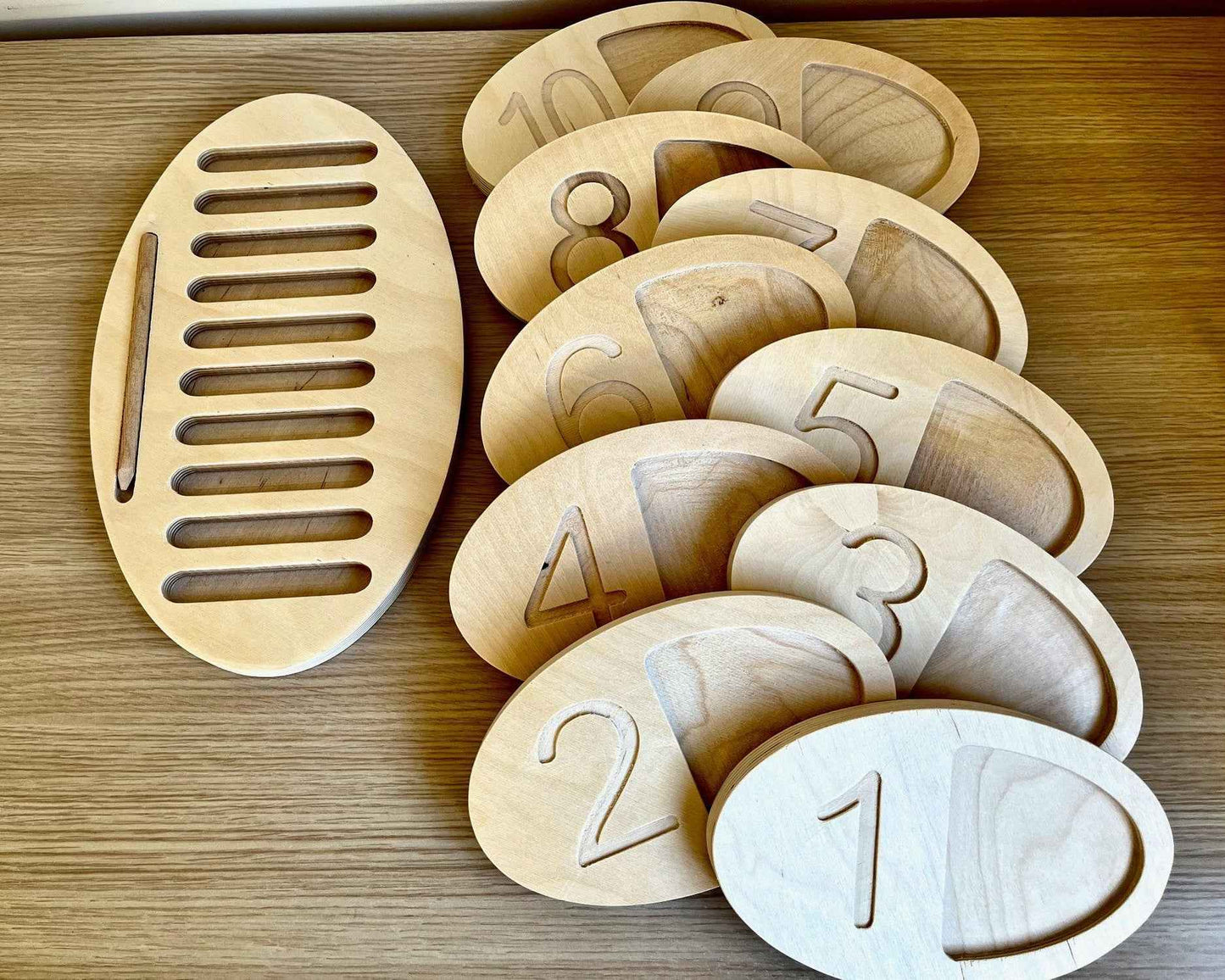 Montessori Ahşap Sayı Sayma Tepsisi | Eğitici Sayılar ve Şekiller Seti