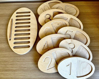 Montessori Ahşap Sayı Sayma Tepsisi | Eğitici Sayılar ve Şekiller Seti