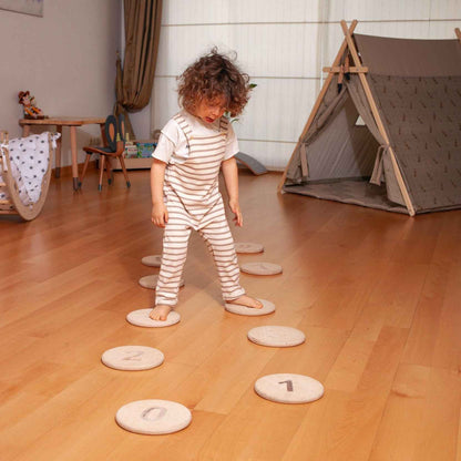 Montessori Ahşap Basamak Denge Taşları | Numaralı ve Şekilli Çocuk Denge Seti