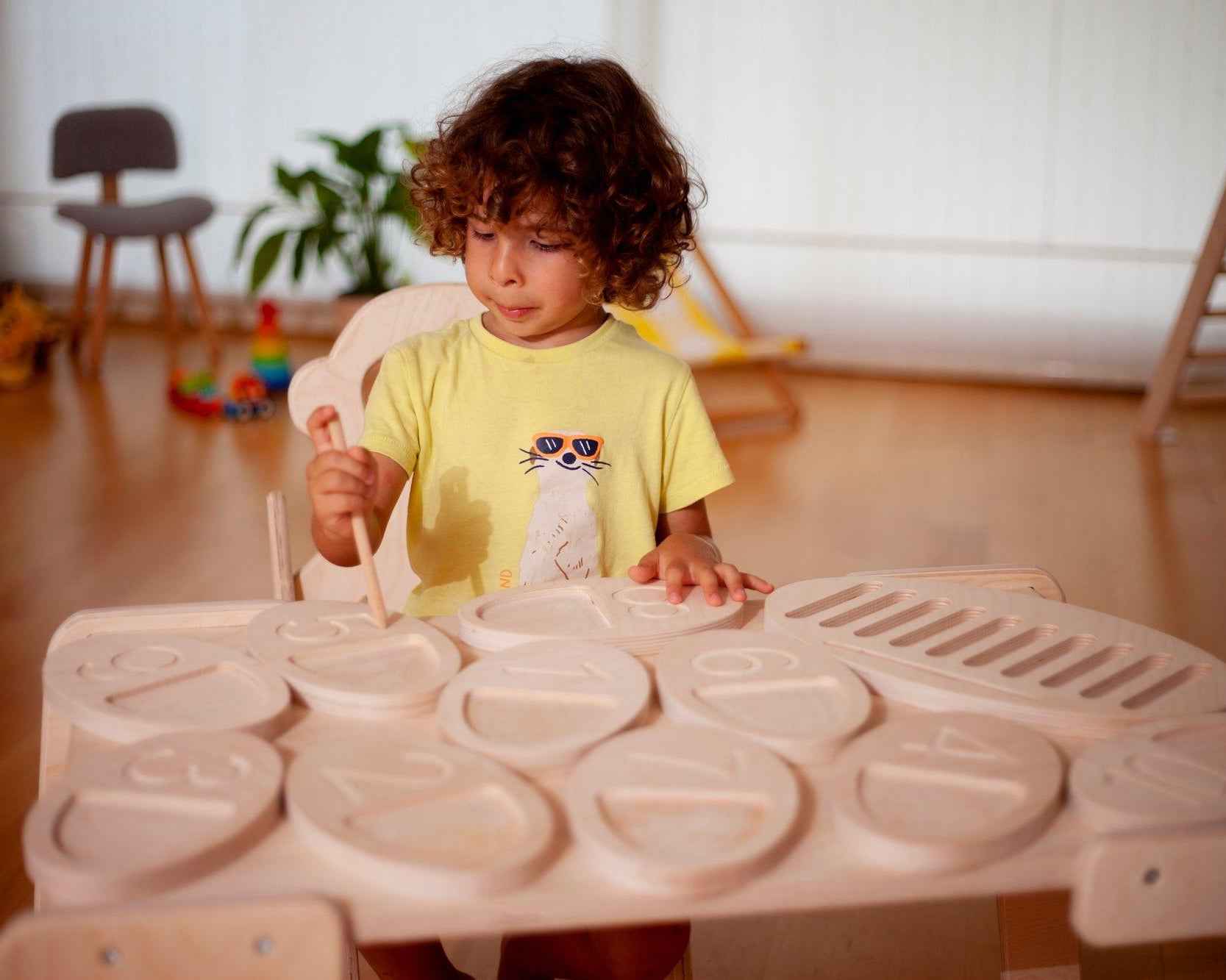 Montessori Ahşap Sayı Sayma Tepsisi | Eğitici Sayılar ve Şekiller Seti