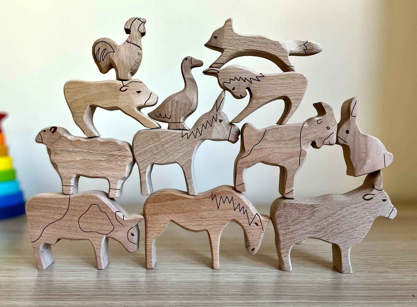 Ahşap Çiftlik Hayvanları Denge Oyunu | Montessori Waldorf İstifleme Oyuncağı